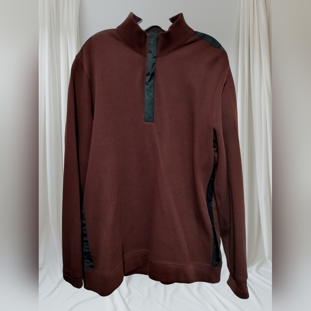 M377) Hugo Boss Burgundy & Black Ribbed Knit Long Sleeve Quarter Zip Sweater XL